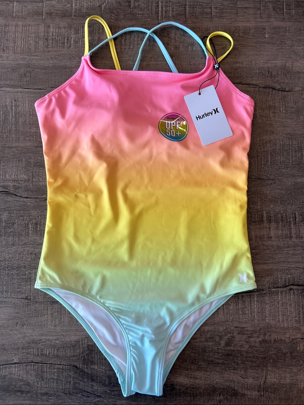 Hurley Girls' Ombre One-Piece Swimsuit - Pink Yellow Blue